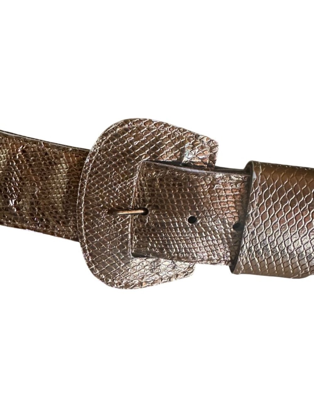 Vintage Gold Foil Snakeskin Embossed Belt With Metallic Finish & Statement Buckl